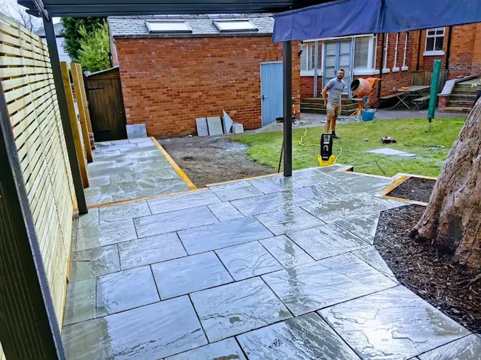 Indian stone patio being laid