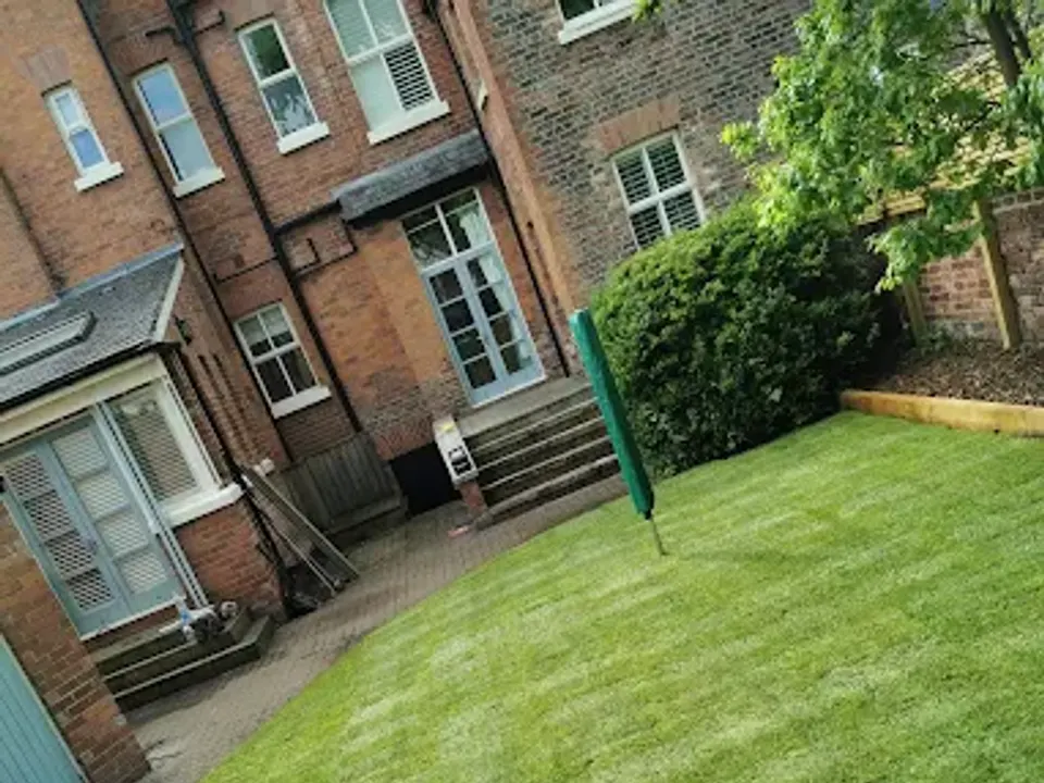 Freshly cut lawn at a period property