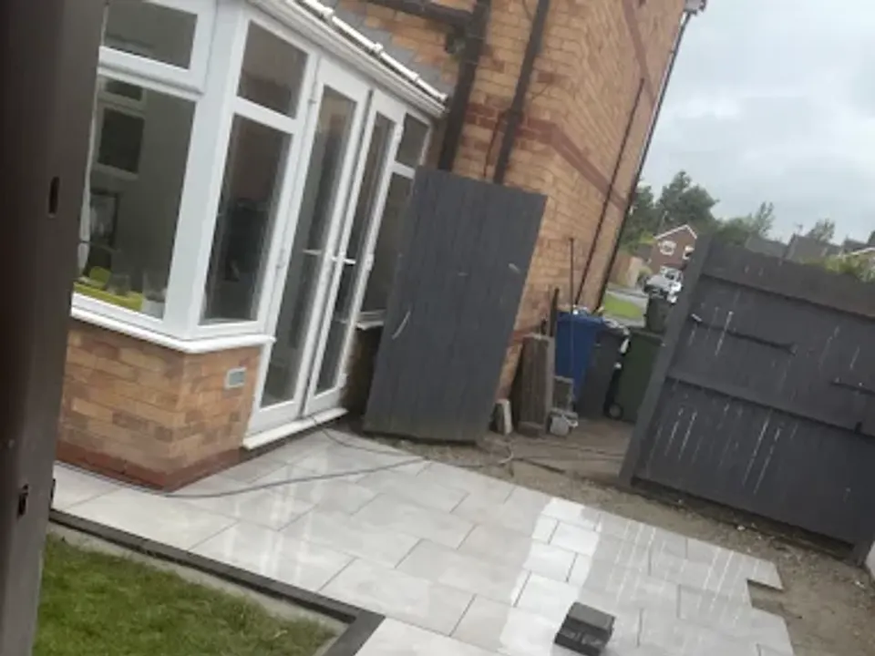 Porcelain patio and fresh turf
